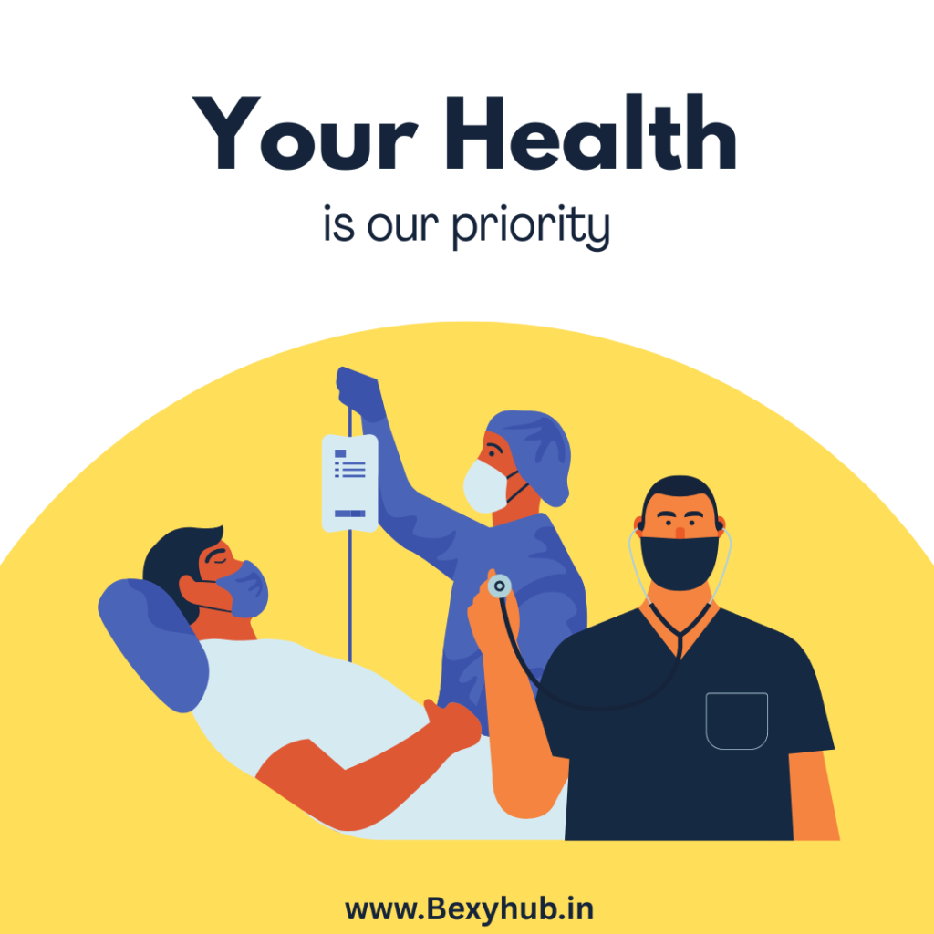 Home 2 A professional healthcare setting showing a doctor with a stethoscope, a nurse monitoring, and a patient, representing Bexyhub's commitment to medical education and health priority.